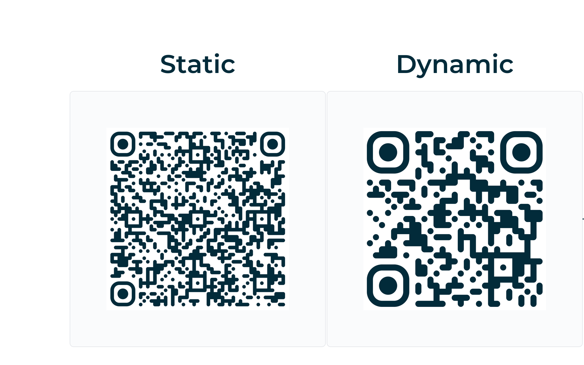 Real QR codes comparing static encoding versus dynamic redirect links